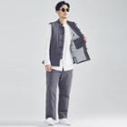 Frog-button Padded Vest / Straight-cut Pants