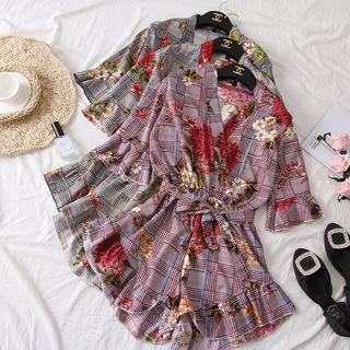 Flower-print Plaid Playsuit
