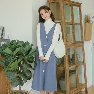 Buttoned V-neck Jumper Dress