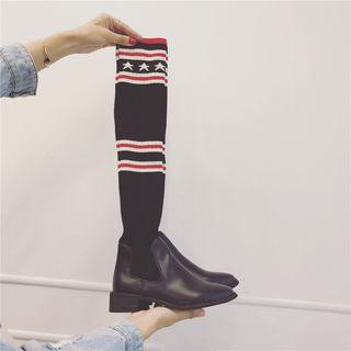 Star Print Knit Panel Tall Boots