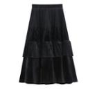 Ruffled Velvet Midi A-line Skirt
