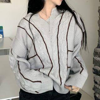 Striped Cable-knit Sweater White - One Size