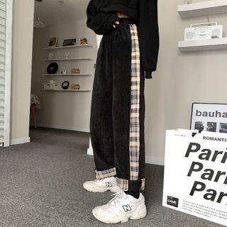 Side Plaid Print Wide Leg Pants