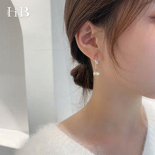 Faux Pearl Metal Bar Drop Earring 1 Pair - 925 Silver - As Shown In Figure - One Size