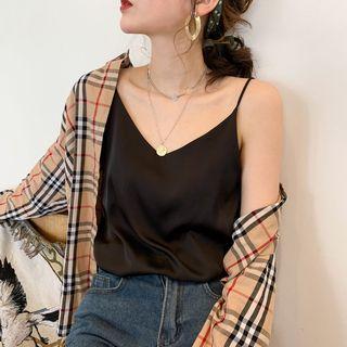 Spaghetti Strap V-neck Satin Top