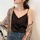 Spaghetti Strap V-neck Satin Top
