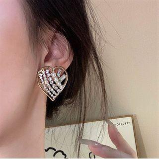 Heart Rhinestone Earring 1 Pair - 925 Silver Needle - Gold - One Size
