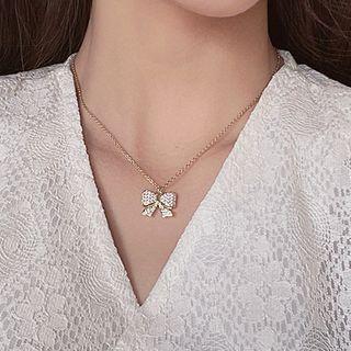 Rhinestone Bow Necklace X378 - Gold - One Size