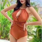Halter-neck Twisted Cutout Swimsuit