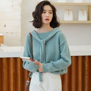 Mock Two-piece Tie-front Sweater