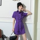 Long-sleeve Dotted Mock-neck Top / Short-sleeve Lace-up Mini A-line Shirtdress