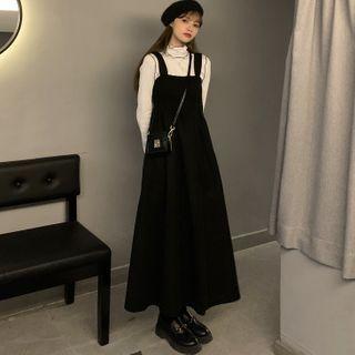 Long-sleeve Turtleneck Top / Midi A-line Overall Dress