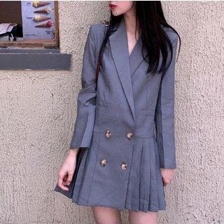 Double-breasted Pleated A-line Coat Dress