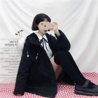 Faux Fur Trim Hooded Padded Coat Black - One Size