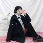 Faux Fur Trim Hooded Padded Coat Black - One Size
