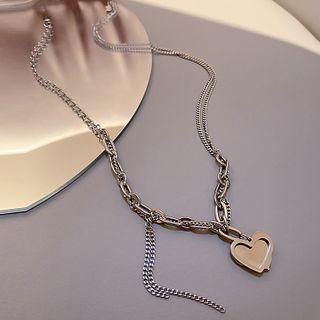 Heart Pendant Alloy Necklace D-10 - Silver - One Size