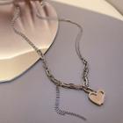 Heart Pendant Alloy Necklace D-10 - Silver - One Size