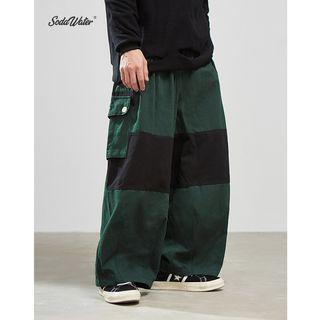 Colorblock Wide-leg Cargo Pants
