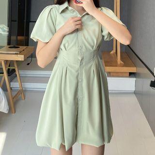 Short-sleeve Satin Shirt Dress
