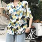 Floral Print Short Sleeve Shirt Green - One Size