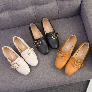 Genuine Leather Buckled Block Heel Loafers