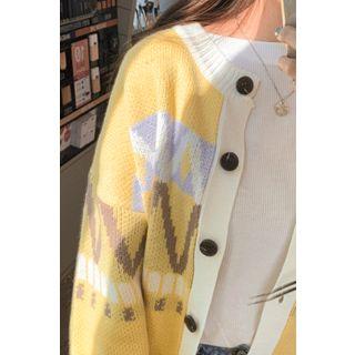Pattern Ringer Knit Cardigan Yellow - One Size