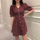 Lace Trim Short Sleeve V-neck A-line Dress