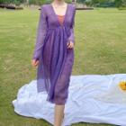 Sheer Long Sleeve A-line Dress Purple - One Size