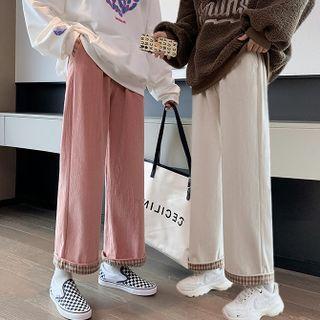 Plaid Panel Cropped Wide-leg Pants