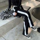 High Waist Two-tone Wide Leg Pants Black & White - One Size