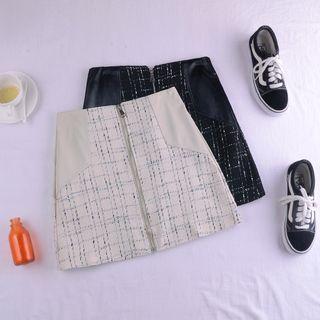 High-waist Front Zip Mini A-line Skirt
