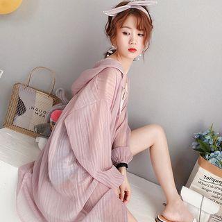 Balloon-sleeve Hooded Chiffon Jacket
