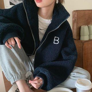 Stand-collar Lettering Lambswool Jacket