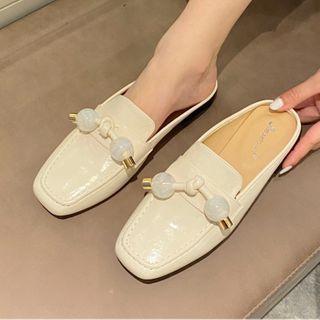 Beaded Flat Loafer Mules