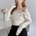 Long-sleeve Bow Front Knit Top