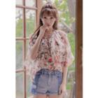 Dolman-sleeve Printed Chiffon Top