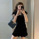 Short-sleeve Tie Accent Slim Fit Dress Black - One Size