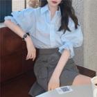 Elbow-sleeve Blouse / Fitted Skirt