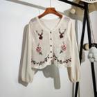 Embroidered Cut-out Knit Long-sleeve Top