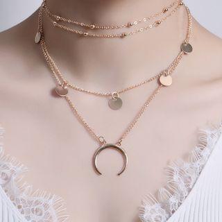 Alloy Moon Pendant Layered Necklace As Shown In Figure - One Size