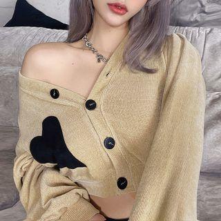 Heart Print Crop Cardigan