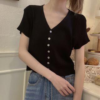 Short-sleeve Ribbed Cropped Cardigan