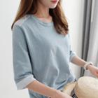 Elbow-sleeve Stripe-panel T-shirt