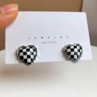 Checker Heart Alloy Earring 1 Pair - Black & White - One Size