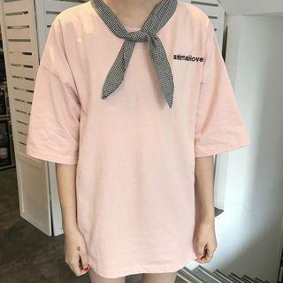 Elbow-sleeve Tie-neck T-shirt