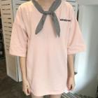 Elbow-sleeve Tie-neck T-shirt