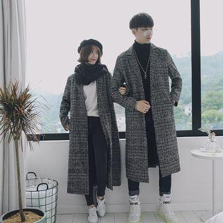Couple Matching Plaid Open Front Coat