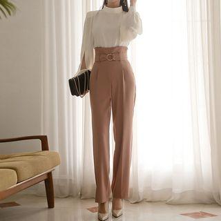 Mock Neck Blouse / High Waist Dress Pants