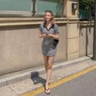 Collared Stripe Bodycon Minidress Black - One Size