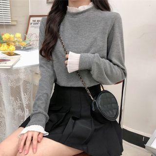 Ruffle Panel Long-sleeve Knit Top